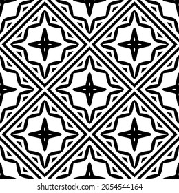 Flower geometric pattern. Seamless vector background. White and black ornament. Ornament for fabric, wallpaper, packaging. Decorative print.