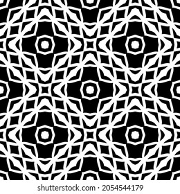 Flower geometric pattern. Seamless vector background. White and black ornament. Ornament for fabric, wallpaper, packaging. Decorative print.