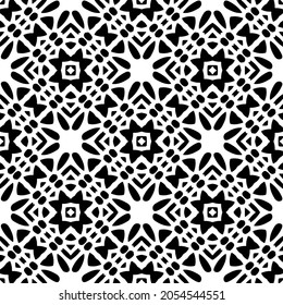 Flower geometric pattern. Seamless vector background. White and black ornament. Ornament for fabric, wallpaper, packaging. Decorative print.