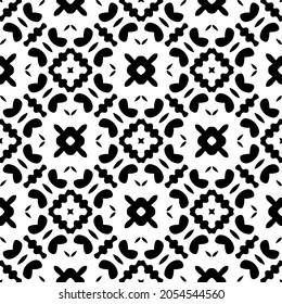 Flower geometric pattern. Seamless vector background. White and black ornament. Ornament for fabric, wallpaper, packaging. Decorative print.