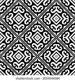 Flower geometric pattern. Seamless vector background. White and black ornament. Ornament for fabric, wallpaper, packaging. Decorative print.