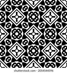 Flower geometric pattern. Seamless vector background. White and black ornament. Ornament for fabric, wallpaper, packaging. Decorative print.