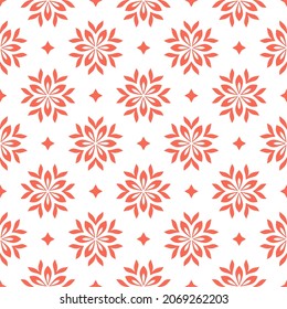 Flower geometric pattern. Seamless vector background. White and pink ornament. Ornament for fabric, wallpaper, packaging. Decorative print