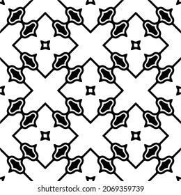 Flower geometric pattern. Seamless vector background. White and black ornament. Ornament for fabric, wallpaper, packaging. Decorative print.