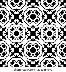 Flower geometric pattern. Seamless vector background. White and black ornament. Ornament for fabric, wallpaper, packaging. Decorative print.
