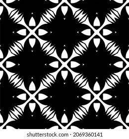 Flower geometric pattern. Seamless vector background. White and black ornament. Ornament for fabric, wallpaper, packaging. Decorative print.