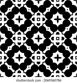 Flower geometric pattern. Seamless vector background. White and black ornament. Ornament for fabric, wallpaper, packaging. Decorative print.