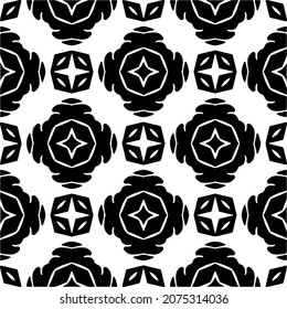 Flower geometric pattern. Seamless vector background. White and black ornament. Ornament for fabric, wallpaper, packaging. Decorative print.