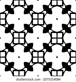 Flower geometric pattern. Seamless vector background. White and black ornament. Ornament for fabric, wallpaper, packaging. Decorative print.