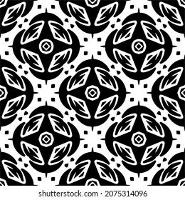 Flower geometric pattern. Seamless vector background. White and black ornament. Ornament for fabric, wallpaper, packaging. Decorative print.