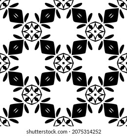 Flower geometric pattern. Seamless vector background. White and black ornament. Ornament for fabric, wallpaper, packaging. Decorative print.