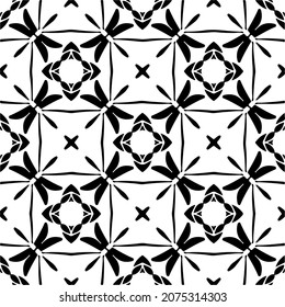 Flower geometric pattern. Seamless vector background. White and black ornament. Ornament for fabric, wallpaper, packaging. Decorative print.