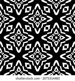 Flower geometric pattern. Seamless vector background. White and black ornament. Ornament for fabric, wallpaper, packaging. Decorative print.