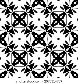 Flower geometric pattern. Seamless vector background. White and black ornament. Ornament for fabric, wallpaper, packaging. Decorative print.