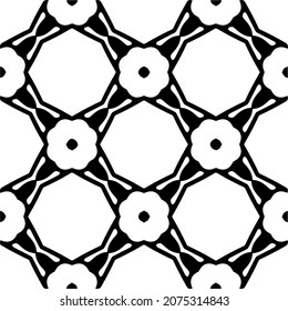 Flower geometric pattern. Seamless vector background. White and black ornament. Ornament for fabric, wallpaper, packaging. Decorative print.