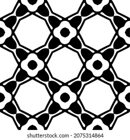 Flower geometric pattern. Seamless vector background. White and black ornament. Ornament for fabric, wallpaper, packaging. Decorative print.
