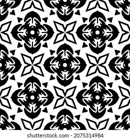 Flower geometric pattern. Seamless vector background. White and black ornament. Ornament for fabric, wallpaper, packaging. Decorative print.