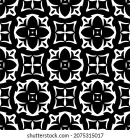 Flower geometric pattern. Seamless vector background. White and black ornament. Ornament for fabric, wallpaper, packaging. Decorative print.