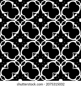 Flower geometric pattern. Seamless vector background. White and black ornament. Ornament for fabric, wallpaper, packaging. Decorative print.