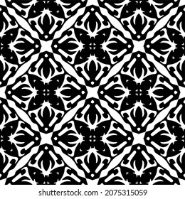 Flower geometric pattern. Seamless vector background. White and black ornament. Ornament for fabric, wallpaper, packaging. Decorative print.