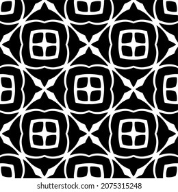 Flower geometric pattern. Seamless vector background. White and black ornament. Ornament for fabric, wallpaper, packaging. Decorative print.