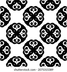 Flower geometric pattern. Seamless vector background. White and black ornament. Ornament for fabric, wallpaper, packaging. Decorative print.
