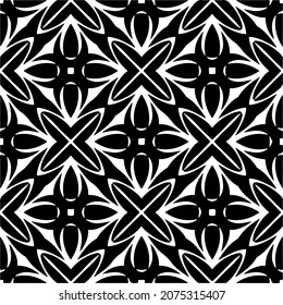 Flower geometric pattern. Seamless vector background. White and black ornament. Ornament for fabric, wallpaper, packaging. Decorative print.
