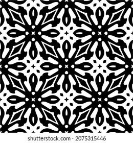 Flower geometric pattern. Seamless vector background. White and black ornament. Ornament for fabric, wallpaper, packaging. Decorative print.