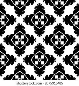 Flower geometric pattern. Seamless vector background. White and black ornament. Ornament for fabric, wallpaper, packaging. Decorative print.