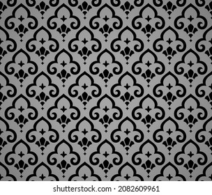 Flower geometric pattern. Seamless vector background. Black and gray ornament