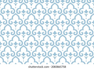 Flower geometric pattern. Seamless vector background. White and blue ornament