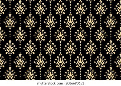 Flower geometric pattern. Seamless vector background. Gold and black ornament