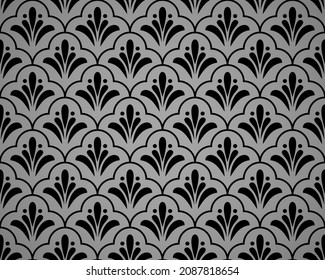 Flower geometric pattern. Seamless vector background. Black and gray ornament