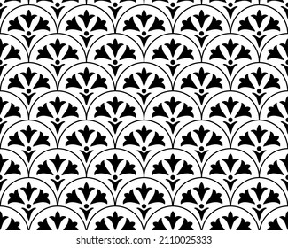 Flower geometric pattern. Seamless vector background. White and black ornament. Ornament for fabric, wallpaper, packaging. Decorative print