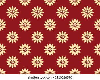 Flower geometric pattern. Seamless vector background. Gold and red ornament