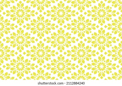 Flower geometric pattern. Seamless vector background. White and yellow ornament. Ornament for fabric, wallpaper, packaging. Decorative print