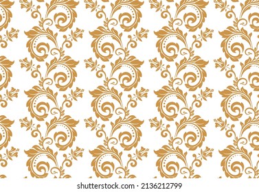 Flower Geometric Pattern. Seamless Vector Background. White And Gold Ornament