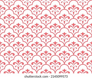Flower geometric pattern. Seamless vector background. White and pink ornament