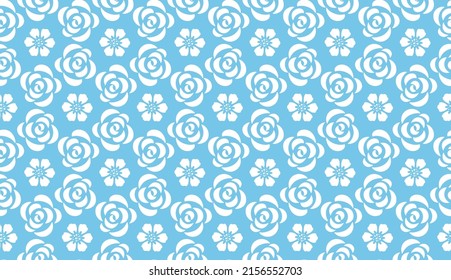 Flower geometric pattern. Seamless vector background. White and blue ornament. Ornament for fabric, wallpaper, packaging. Decorative print