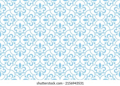 Flower geometric pattern. Seamless vector background. White and blue ornament