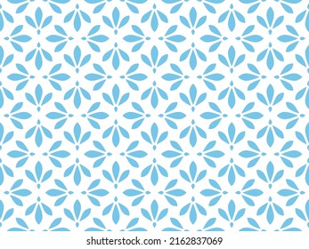 Flower geometric pattern. Seamless vector background. White and blue ornament. Ornament for fabric, wallpaper, packaging. Decorative print