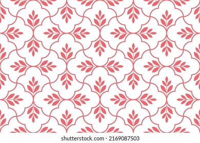 Flower geometric pattern. Seamless vector background. White and pink ornament