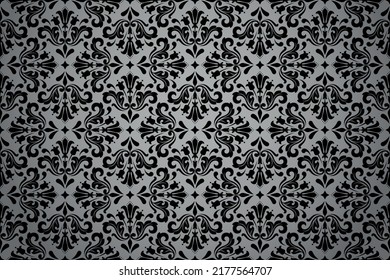 Flower geometric pattern. Seamless vector background. Black and gray ornament