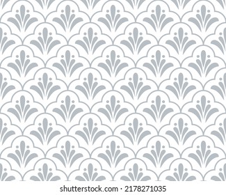 Flower geometric pattern. Seamless vector background. White and gray ornament. Ornament for fabric, wallpaper, packaging. Decorative print.