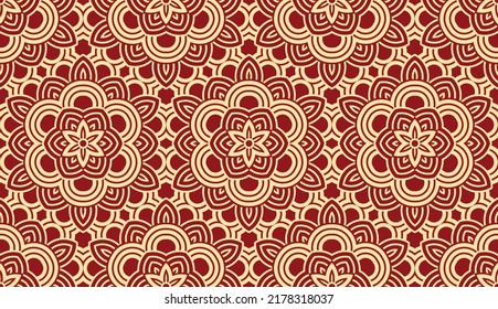 Flower geometric pattern. Seamless vector background. Gold and red ornament