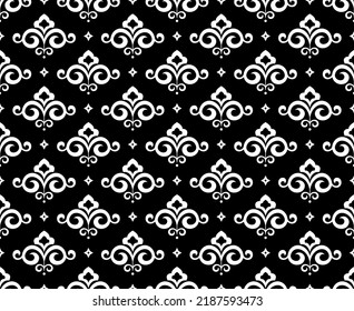 Flower geometric pattern. Seamless vector background. White and black ornament. Ornament for fabric, wallpaper, packaging. Decorative print