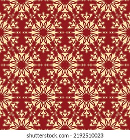 Flower geometric pattern. Seamless vector background. Gold and red ornament. Ornament for fabric, wallpaper, packaging. Decorative print