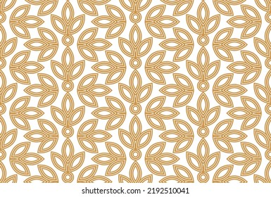 Flower geometric pattern. Seamless vector background. White and gold ornament