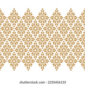 Flower geometric pattern. Seamless vector background. White and gold ornament. Ornament for fabric, wallpaper, packaging. Decorative print