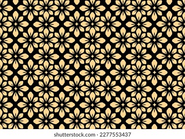 Flower geometric pattern. Seamless vector background. Gold and black ornament